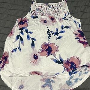 Floral Sleeveless Top - White and Pink